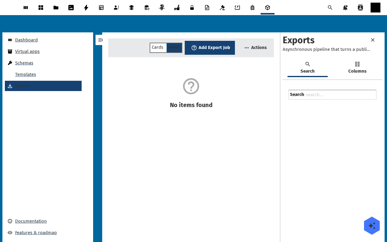 The exports list for an app