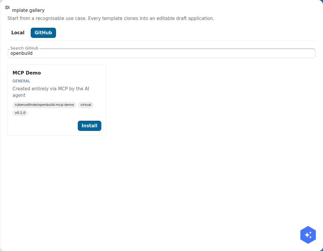 The store with its GitHub search box and an installable card